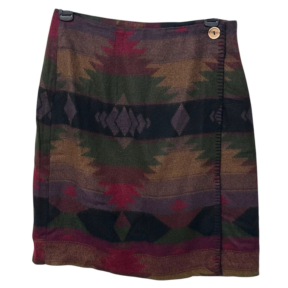 Vintage 90s Bonjour Acrylic Boho Western Wrap Blanket Geometric Mini Skirt Sz 12